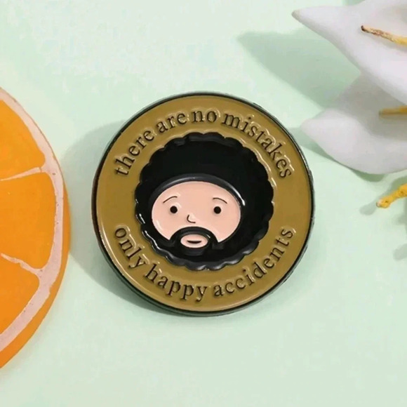 Cute Bob Ross only happy accidents pin brooch enamel charm purse bag decor satch - Picture 4 of 6